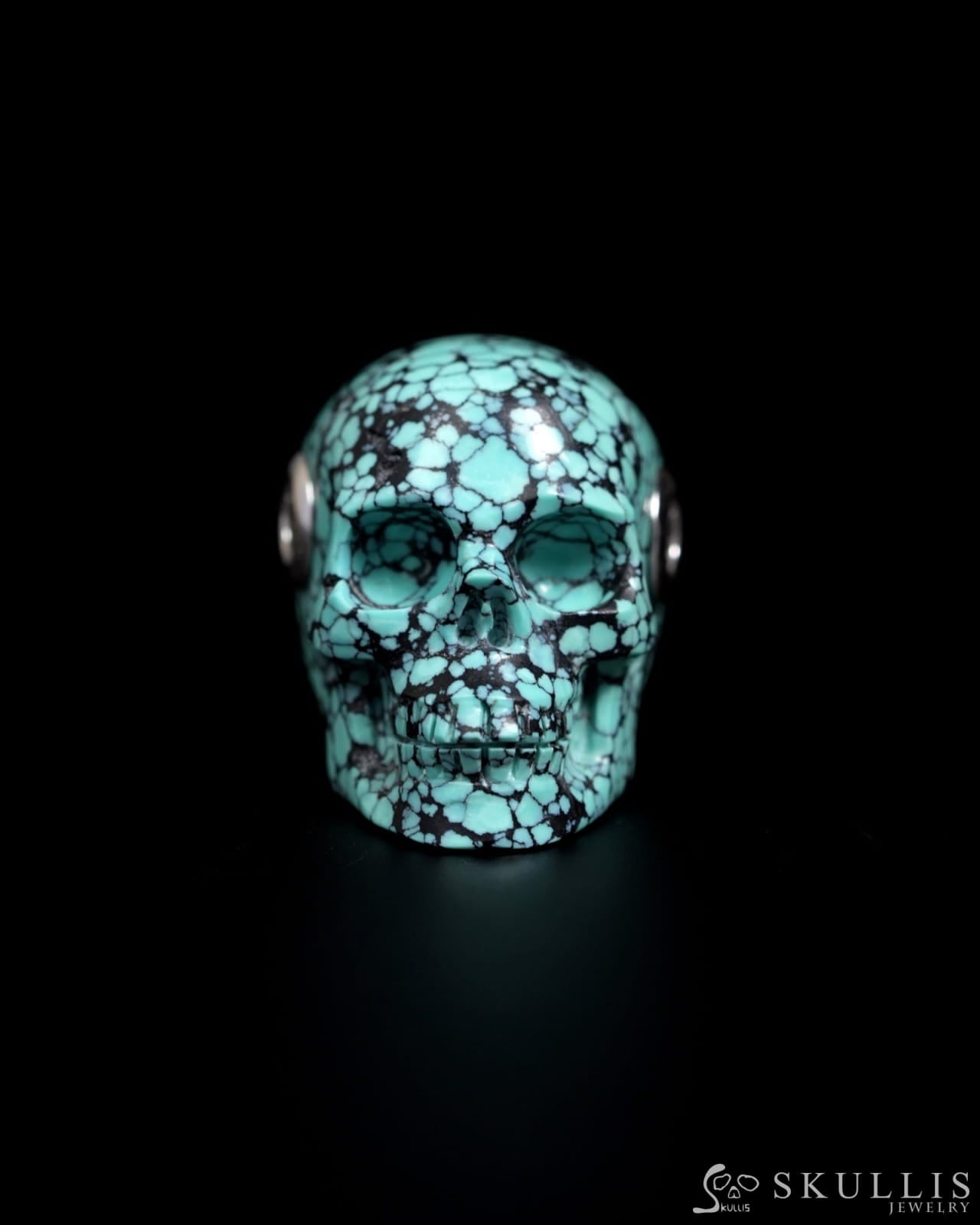 Skullis Signature Spiderweb Turquoise (Matrix Turquoise) Gem Skull Pendant or Necklace Hand Carved for Women & Men
