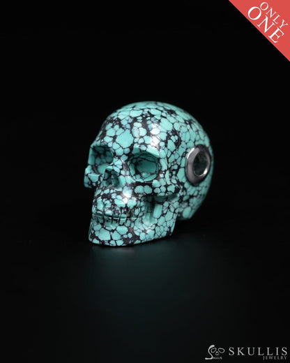Skullis Signature Spiderweb Turquoise (Matrix Turquoise) Gem Skull Pendant or Necklace Hand Carved for Women & Men