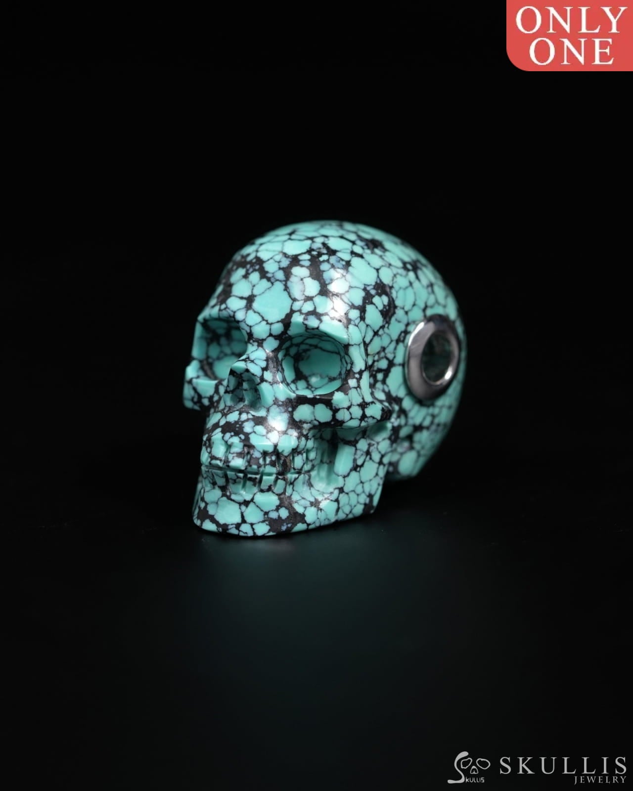 Skullis Signature Spiderweb Turquoise (Matrix Turquoise) Gem Skull Pendant or Necklace Hand Carved for Women & Men