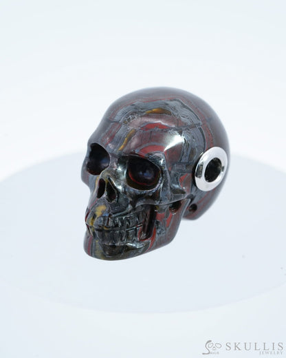 Skullis Signature Colorful Tiger Iron Eye Gem Skull Pendant Or Necklace Hand Carved Sterling Silver