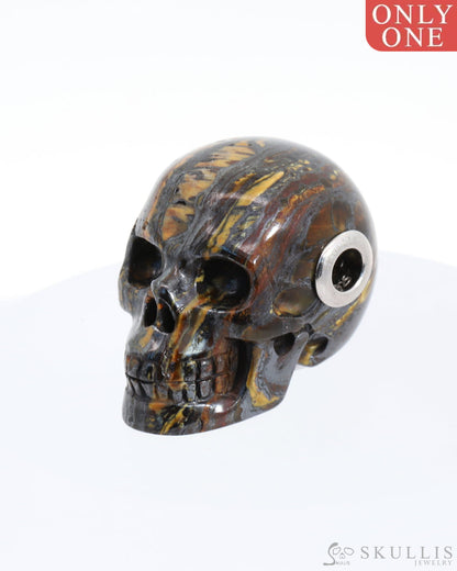 Gem Skull Pendant Necklace Of Tiger Iron Eye Carved Skull With Ruby Eyes Octopus In