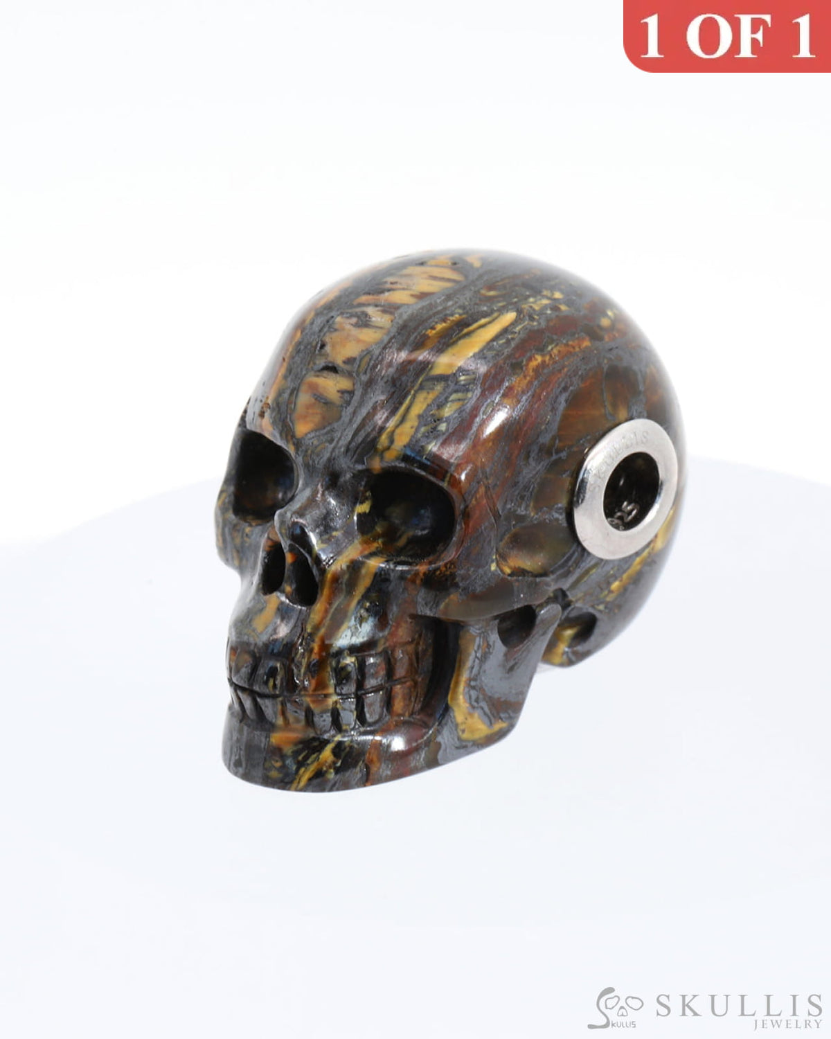 Gem Skull Pendant Necklace Of Tiger Iron Eye Carved Skull With Ruby Eyes Octopus In
