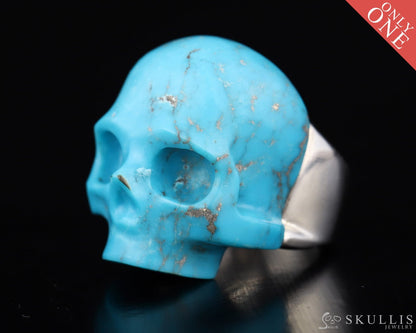 Gem Skull Ring Of Turquoise Carved Skull In 925 Sterling Silver Skull Rings