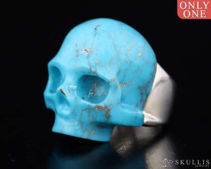 Gem Skull Ring Of Turquoise Carved Skull In 925 Sterling Silver Skull Rings