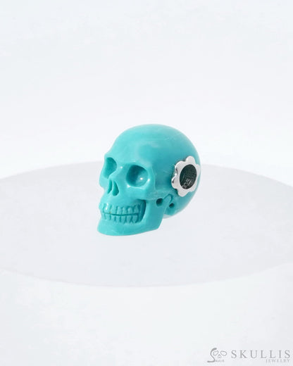 Skullis Signature Turquoise Gem Skull Pendant Or Necklace Hand Carved Sterling Silver 925 Chain For