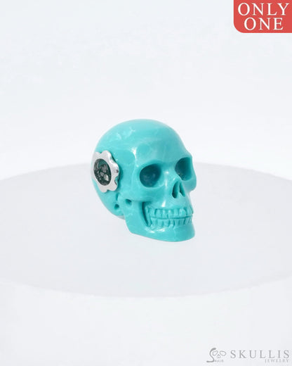 Skullis Signature Turquoise Gem Skull Pendant Or Necklace Hand Carved Sterling Silver 925 Chain For
