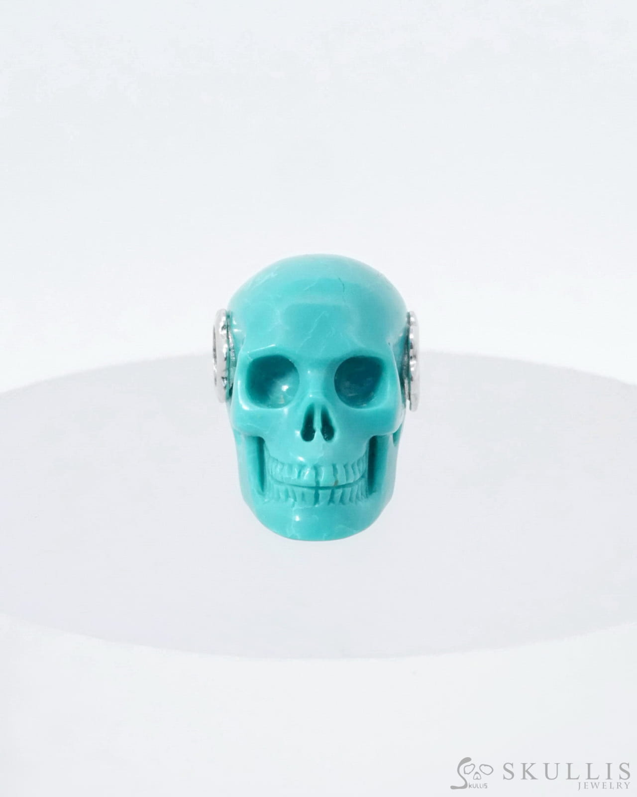 Skullis Signature Turquoise Gem Skull Pendant Or Necklace Hand Carved Sterling Silver 925 Chain For