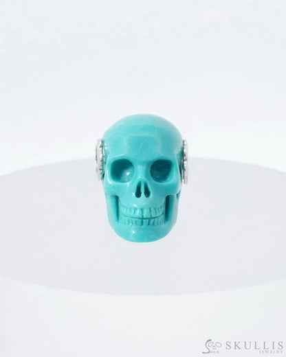 Skullis Signature Turquoise Gem Skull Pendant Or Necklace Hand Carved Sterling Silver 925 Chain For