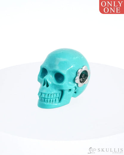 Skullis Signature Turquoise Gem Skull Pendant Or Necklace Hand Carved Sterling Silver 925 Chain For