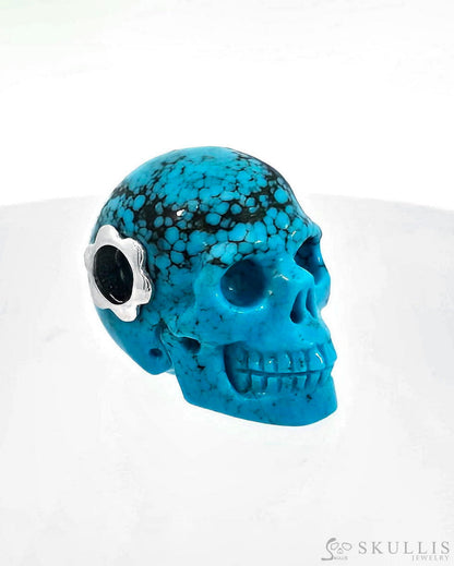 Skullis Signature Turquoise Gem Skull Pendant Or Necklace Hand Carved Sterling Silver.925 Chain For