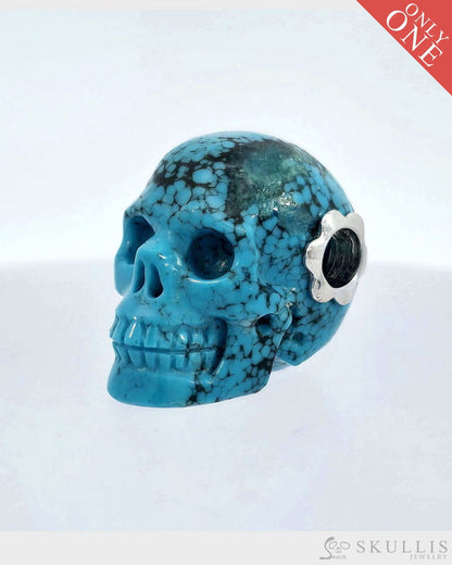 Skullis Signature Turquoise Gem Skull Pendant Or Necklace Hand Carved Sterling Silver.925 Chain For