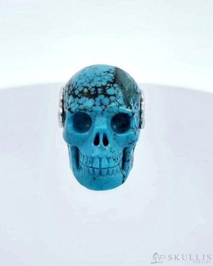 Skullis Signature Turquoise Gem Skull Pendant Or Necklace Hand Carved Sterling Silver.925 Chain For