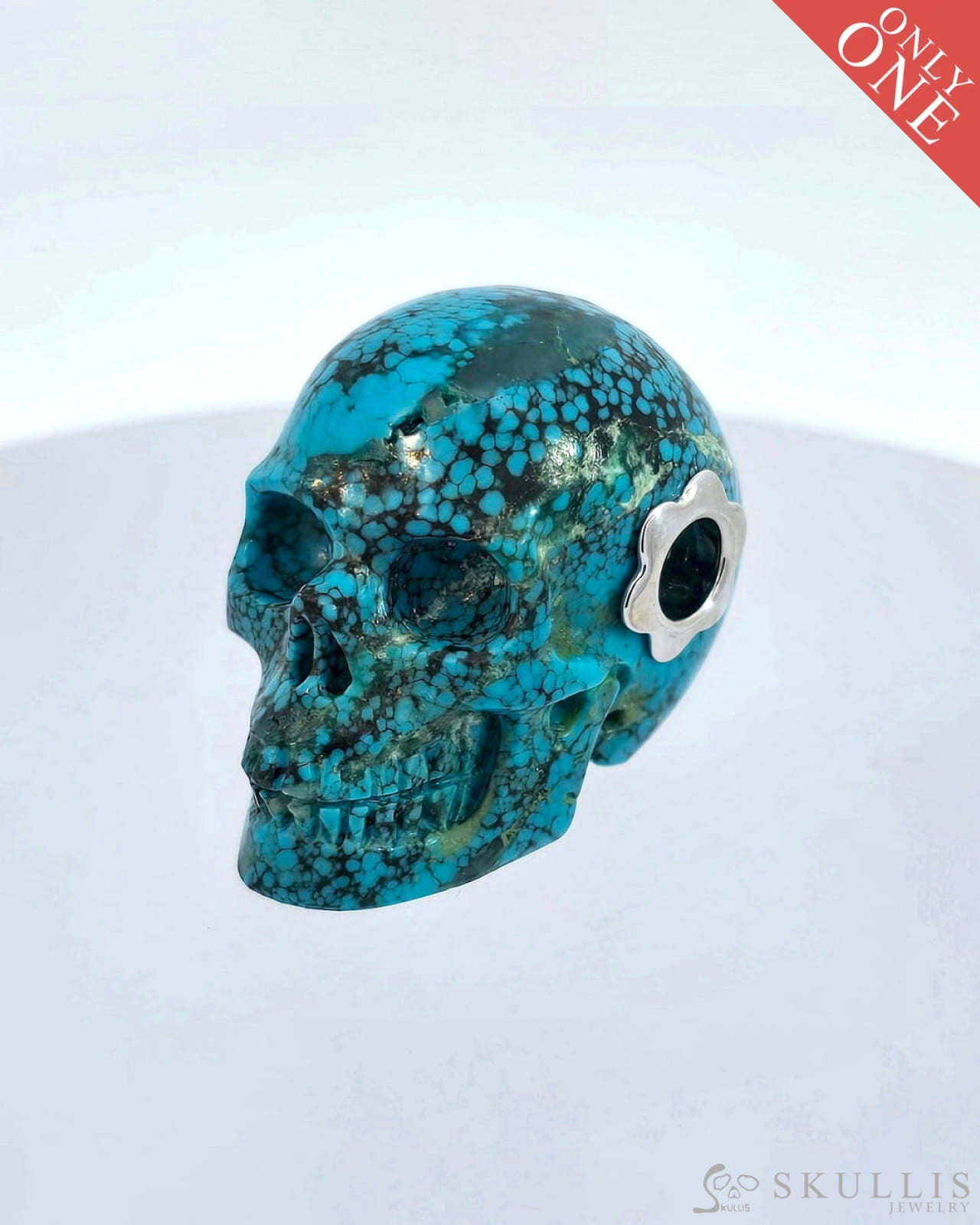 Skullis Signature Turquoise Gem Skull Pendant Or Necklace Hand Carved Sterling Silver.925 Chain For