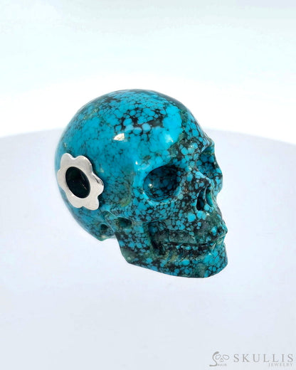 Skullis Signature Turquoise Gem Skull Pendant Or Necklace Hand Carved Sterling Silver.925 Chain For