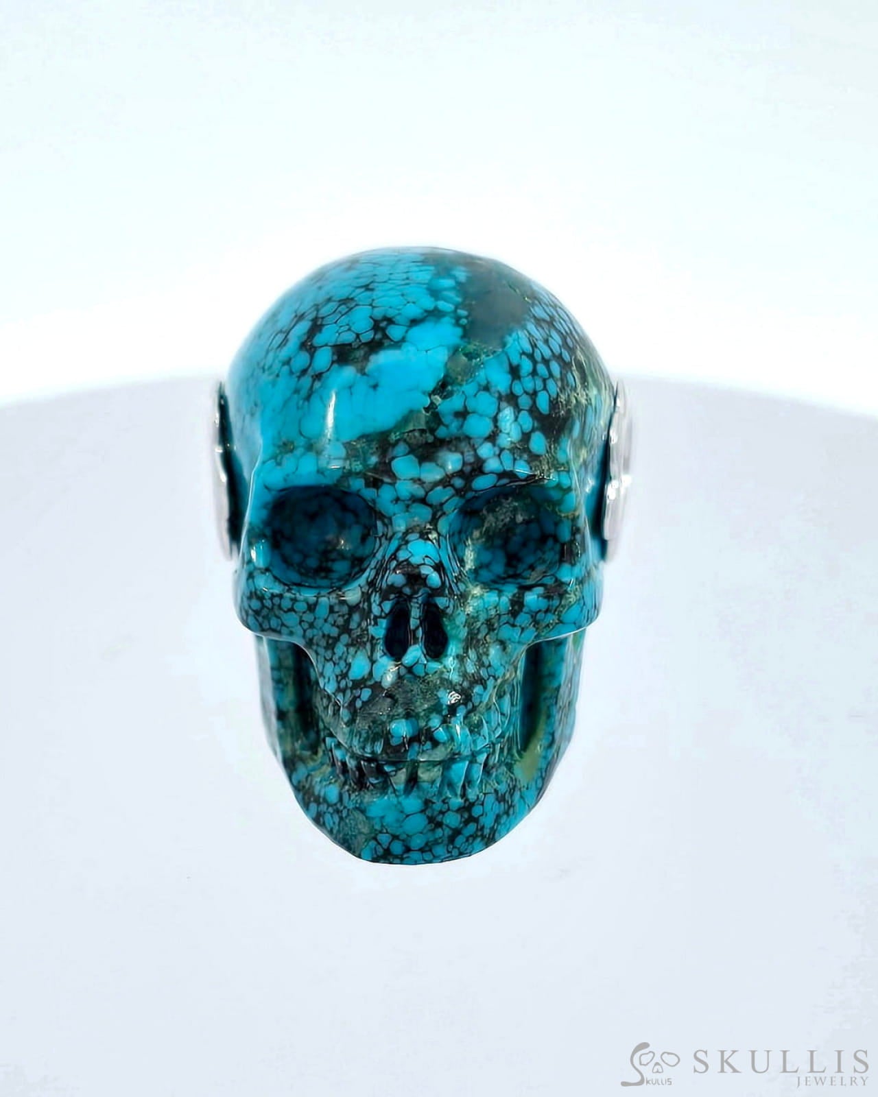 Skullis Signature Turquoise Gem Skull Pendant Or Necklace Hand Carved Sterling Silver.925 Chain For