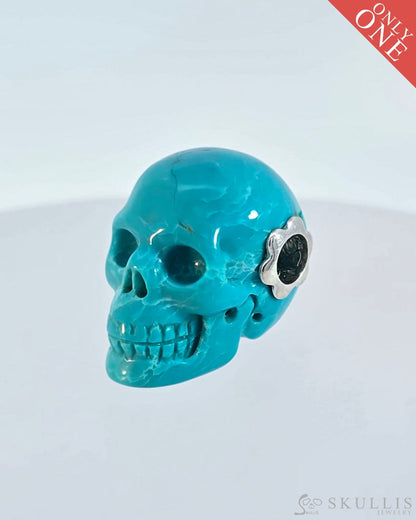 Skullis Signature Turquoise Gem Skull Pendant Or Necklace Hand Carved Sterling Silver.925 Chain For