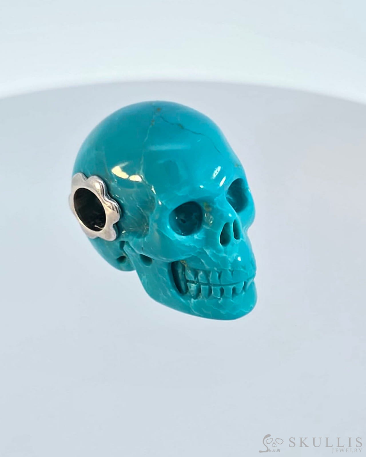 Skullis Signature Turquoise Gem Skull Pendant Or Necklace Hand Carved Sterling Silver.925 Chain For