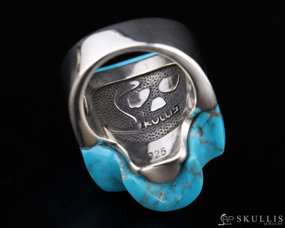 Gem Skull Ring Of Turquoise Carved Skull In 925 Sterling Silver Skull Rings