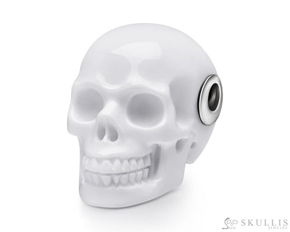 Skullis Signature White Jasper Gem Skull Pendant or Necklace Hand Carved Sterling Silver 925 Chain for Women & Men