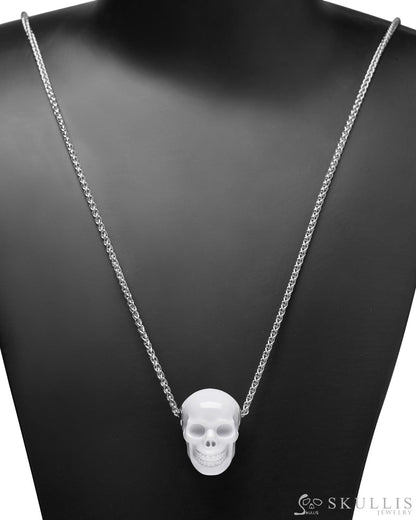 Skullis Signature White Jasper Gem Skull Pendant or Necklace Hand Carved Sterling Silver 925 Chain for Women & Men