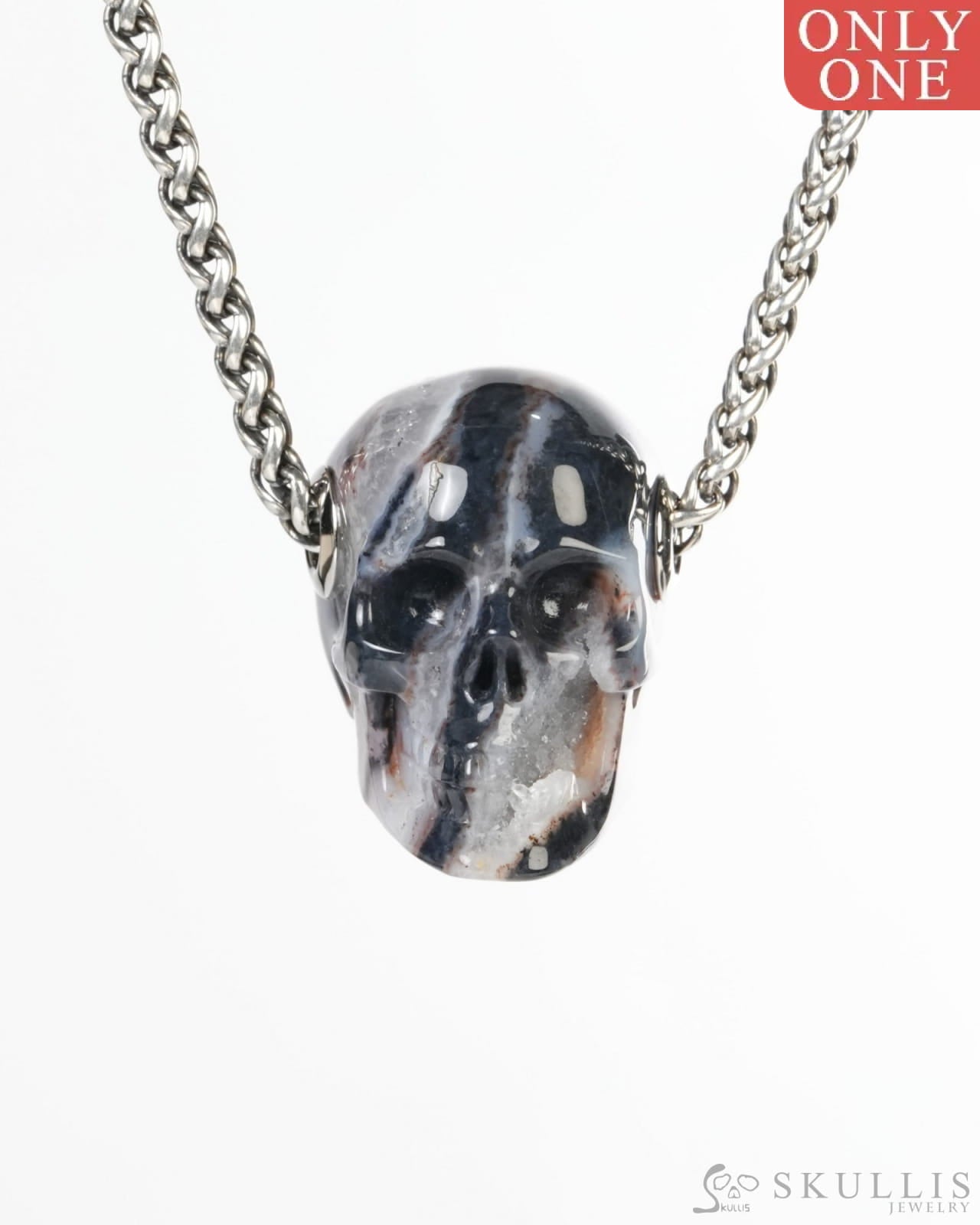 Skullis Signature Agate Geode Gem Skull Pendant or Necklace Hand Carved for Women & Men -ZR19900188 Skull Pendants