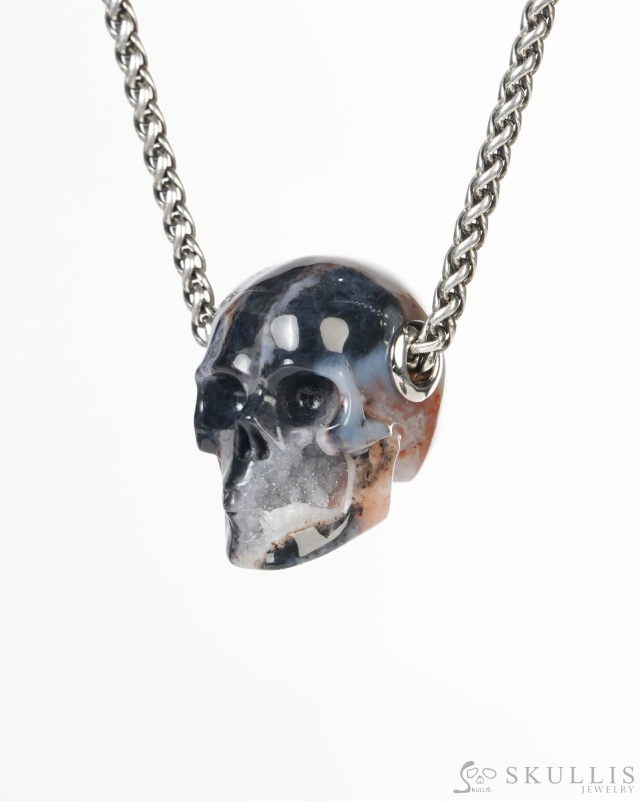 Skullis Signature Agate Geode Gem Skull Pendant or Necklace Hand Carved for Women & Men -ZR19900188 Skull Pendants