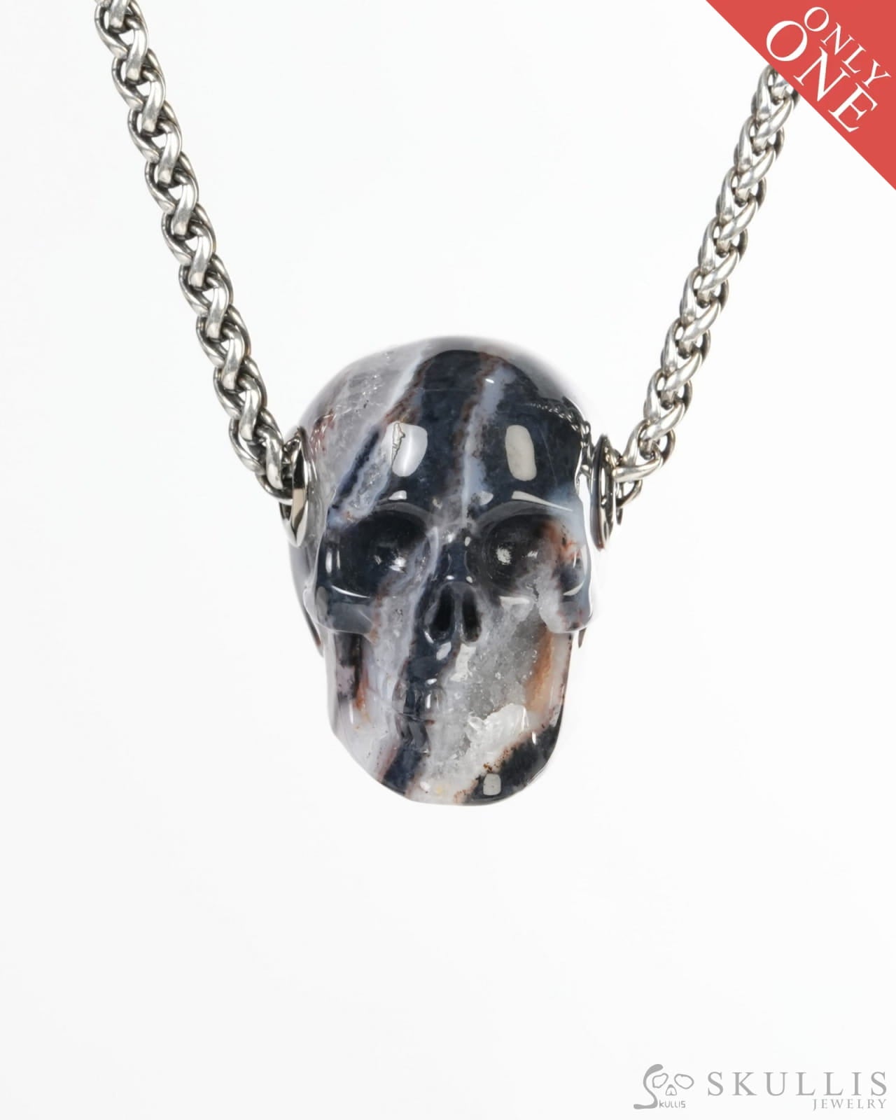 Skullis Signature Agate Geode Gem Skull Pendant or Necklace Hand Carved for Women & Men -ZR19900188 Skull Pendants