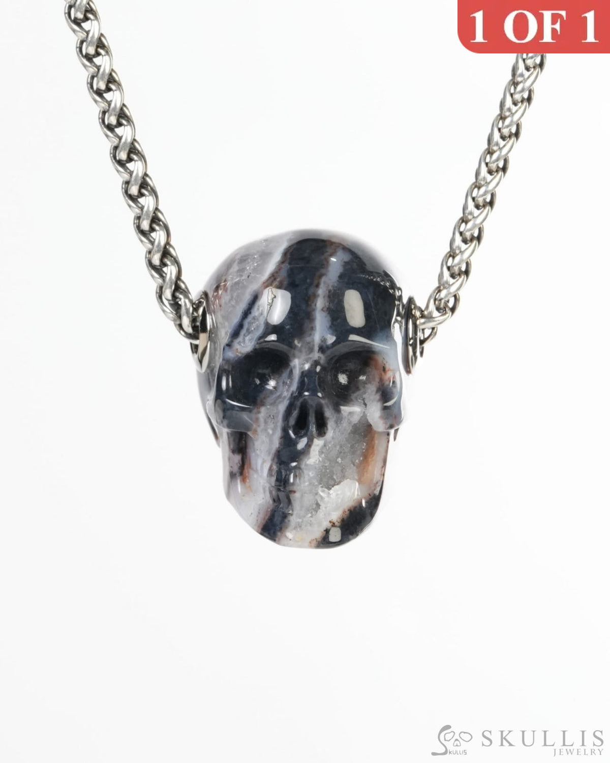 Skullis Signature Agate Geode Gem Skull Pendant or Necklace Hand Carved for Women & Men -ZR19900188 Skull Pendants