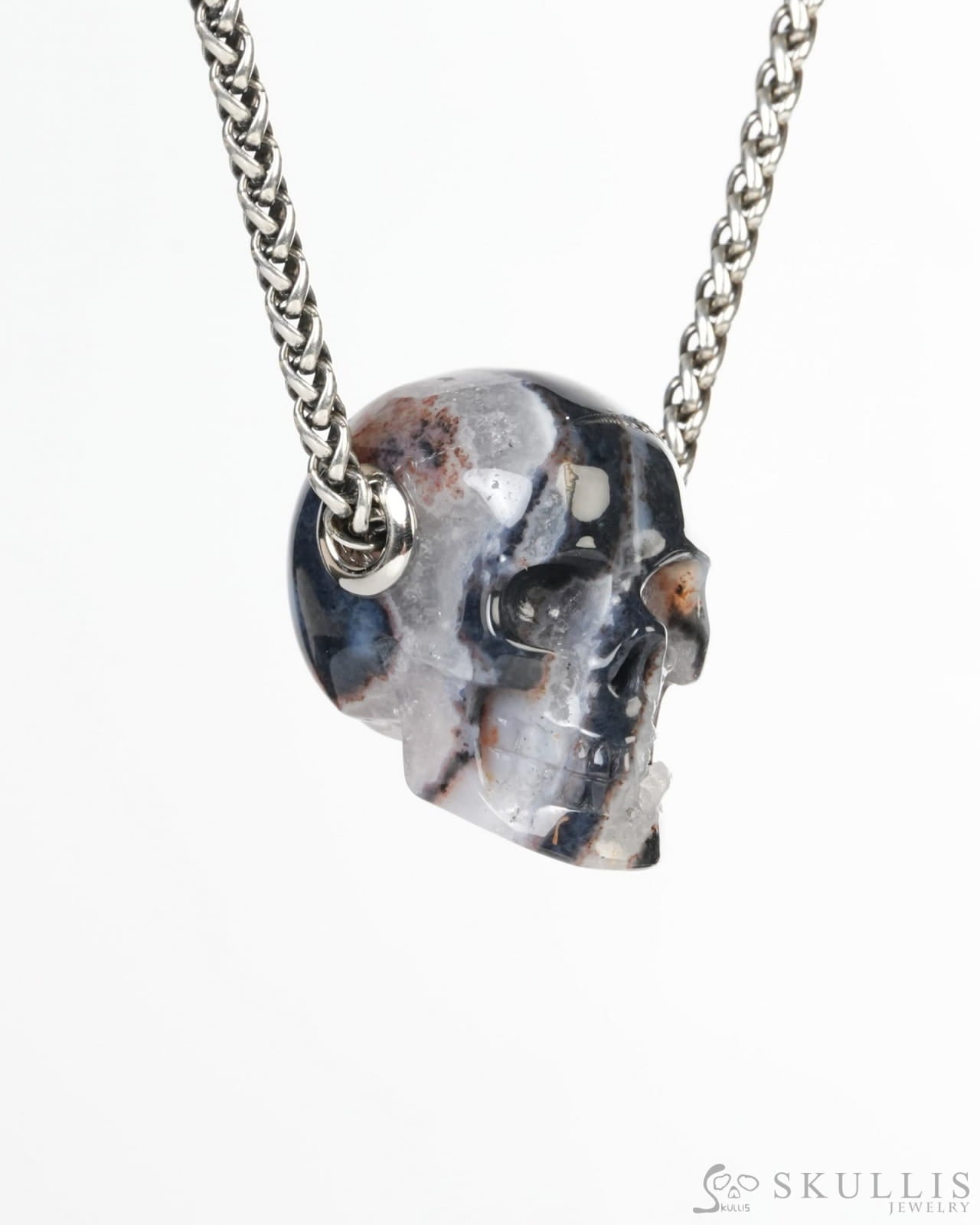 Skullis Signature Agate Geode Gem Skull Pendant or Necklace Hand Carved for Women & Men -ZR19900188 Skull Pendants