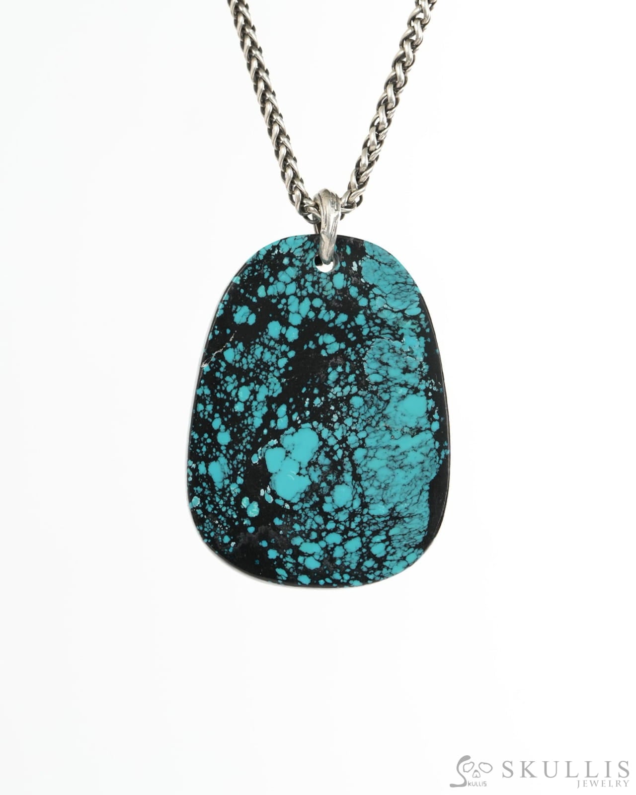 Skullis Spiderweb Turquoise (Matrix Turquoise) Gem Lion Pendant or Necklace Hand Carved for Women & Men - 9900493