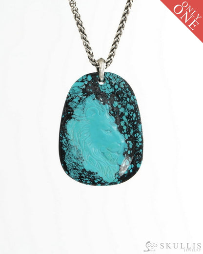 Skullis Spiderweb Turquoise (Matrix Turquoise) Gem Lion Pendant or Necklace Hand Carved for Women & Men - 9900493
