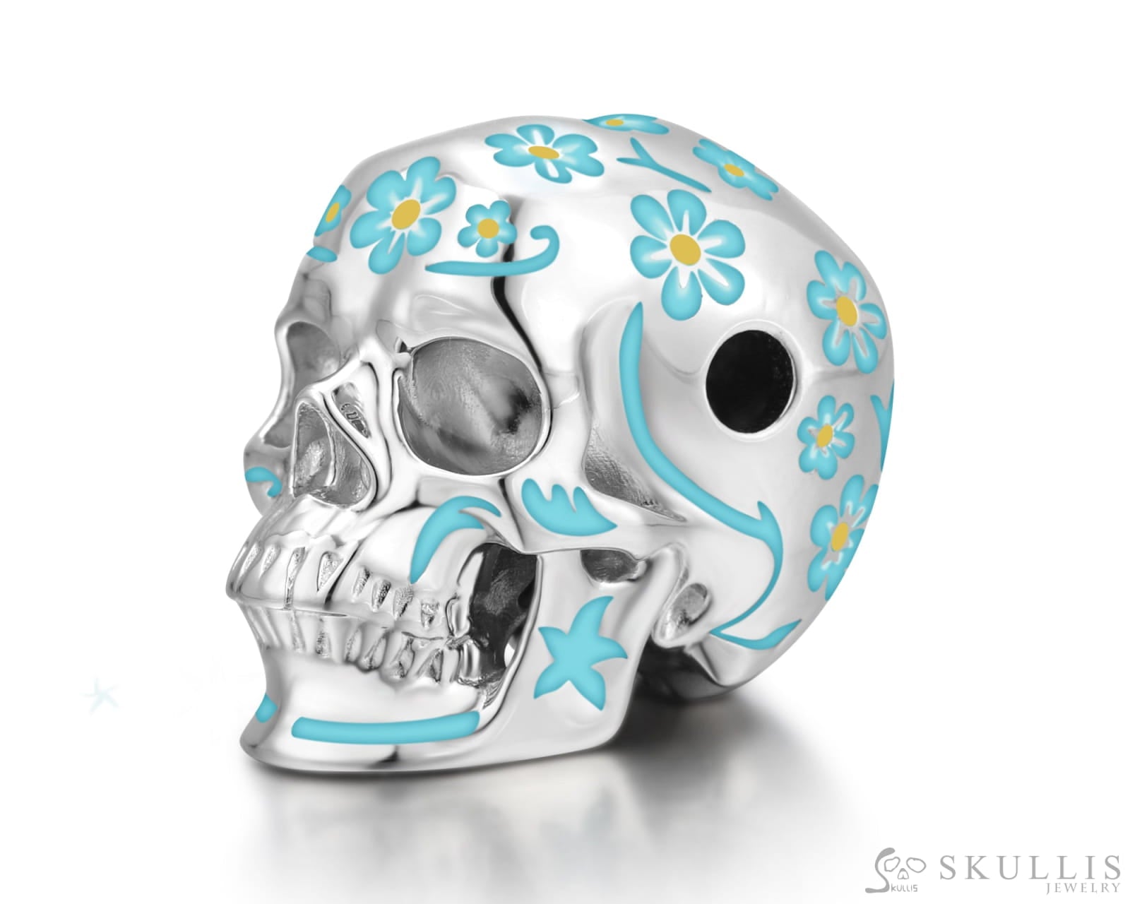 Skullis Sterling Silver Skull Pendant or Necklace with Blue Cloisonné Enamel Sterling Silver 925 Chain for Women & Men