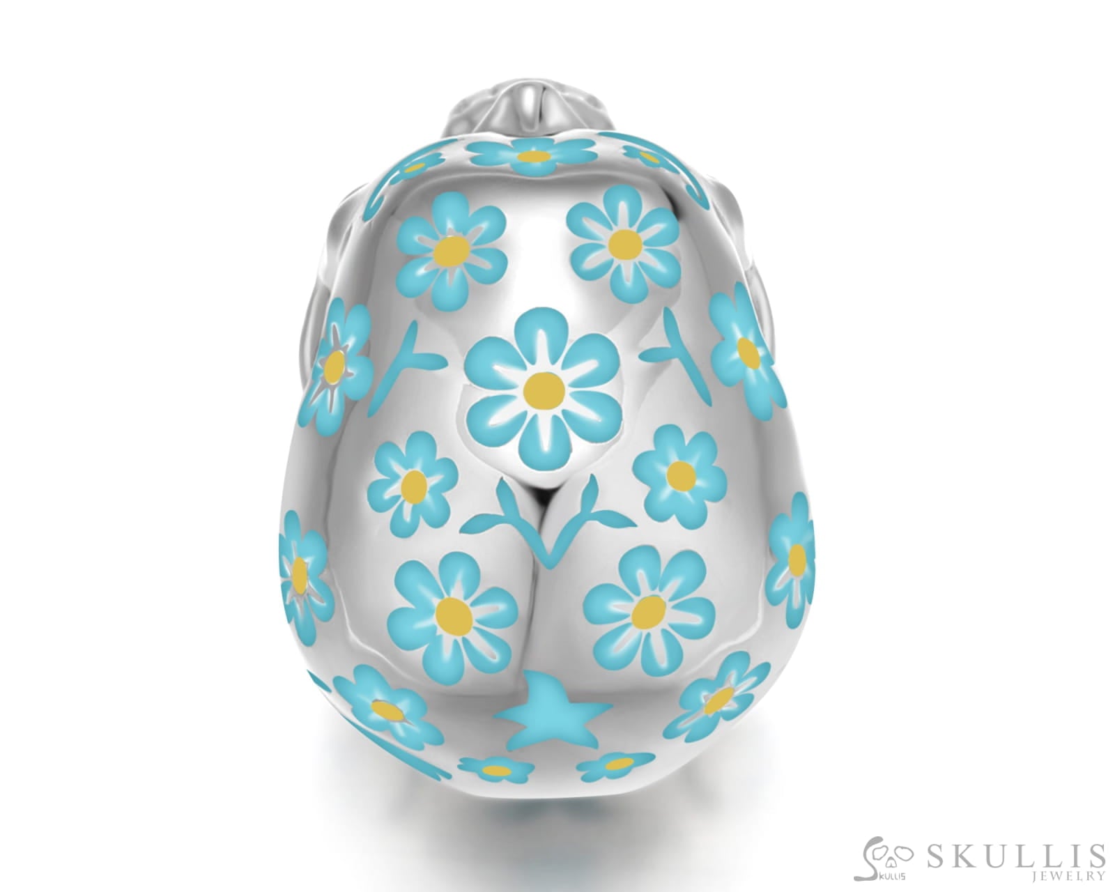 Skullis Sterling Silver Skull Pendant or Necklace with Blue Cloisonné Enamel Sterling Silver 925 Chain for Women & Men