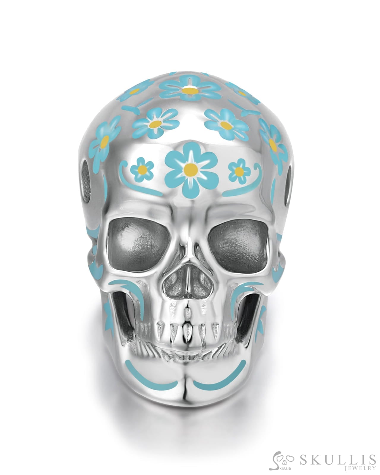 Skullis Sterling Silver Skull Pendant or Necklace with Blue Cloisonné Enamel Sterling Silver 925 Chain for Women & Men