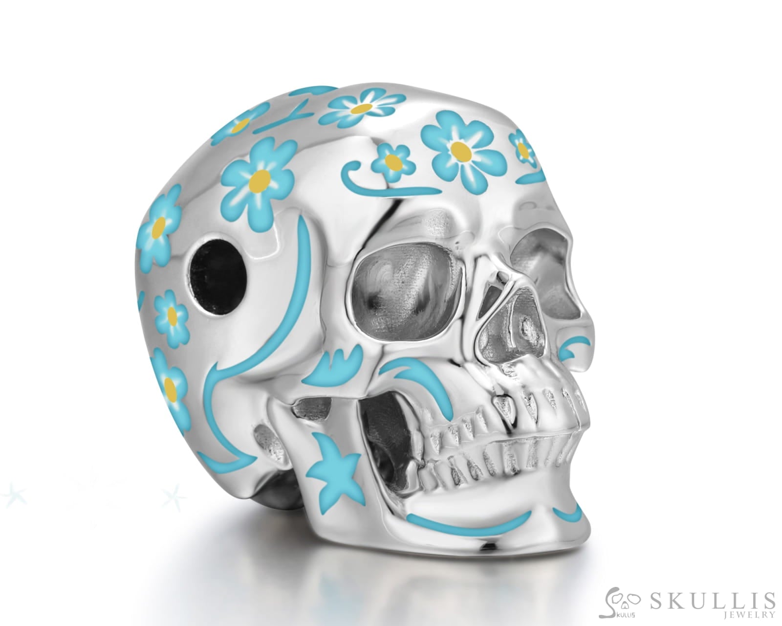 Skullis Sterling Silver Skull Pendant or Necklace with Blue Cloisonné Enamel Sterling Silver 925 Chain for Women & Men