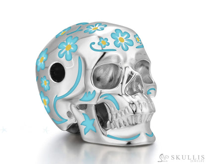 Skullis Sterling Silver Skull Pendant or Necklace with Blue Cloisonné Enamel Sterling Silver 925 Chain for Women & Men