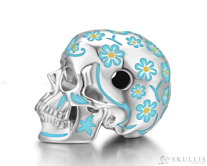 Skullis Sterling Silver Skull Pendant or Necklace with Blue Cloisonné Enamel Sterling Silver 925 Chain for Women & Men