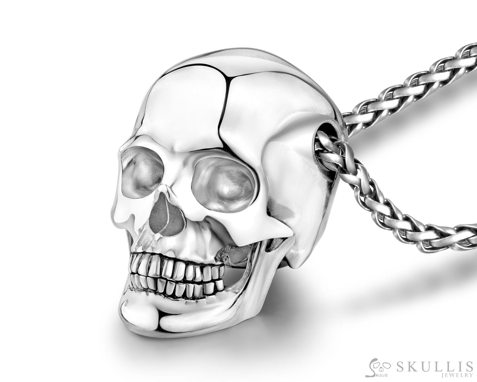 Skullis Sterling Silver Skull with Moveable Jaw Pendant or Necklace Sterling Silver 925 Chain for Women & Men Skull