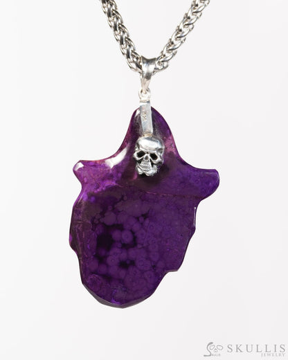 Skullis Signature Sugilite Gem Skull Pendant or Necklace Hand Carved Sterling Silver 925 Chain for Women & Men Merry