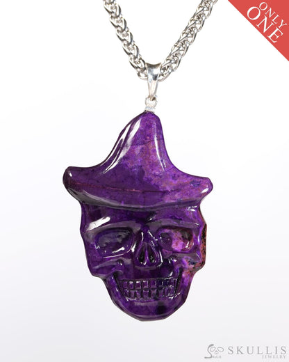 Skullis Signature Sugilite Gem Skull Pendant or Necklace Hand Carved Sterling Silver 925 Chain for Women & Men Merry