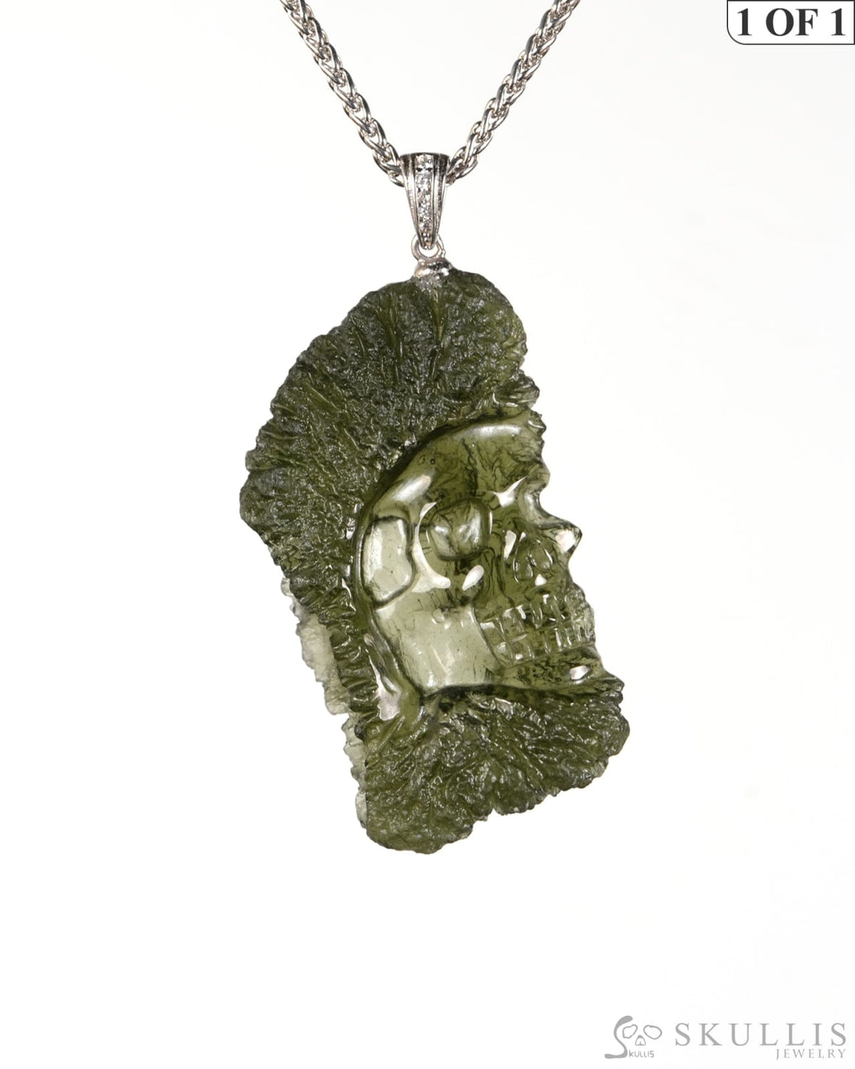 Starborn Skull - Gem Skull Pendant Necklace of Moldavite Crystal Carved Skull - 9900605 - Skull Pendants