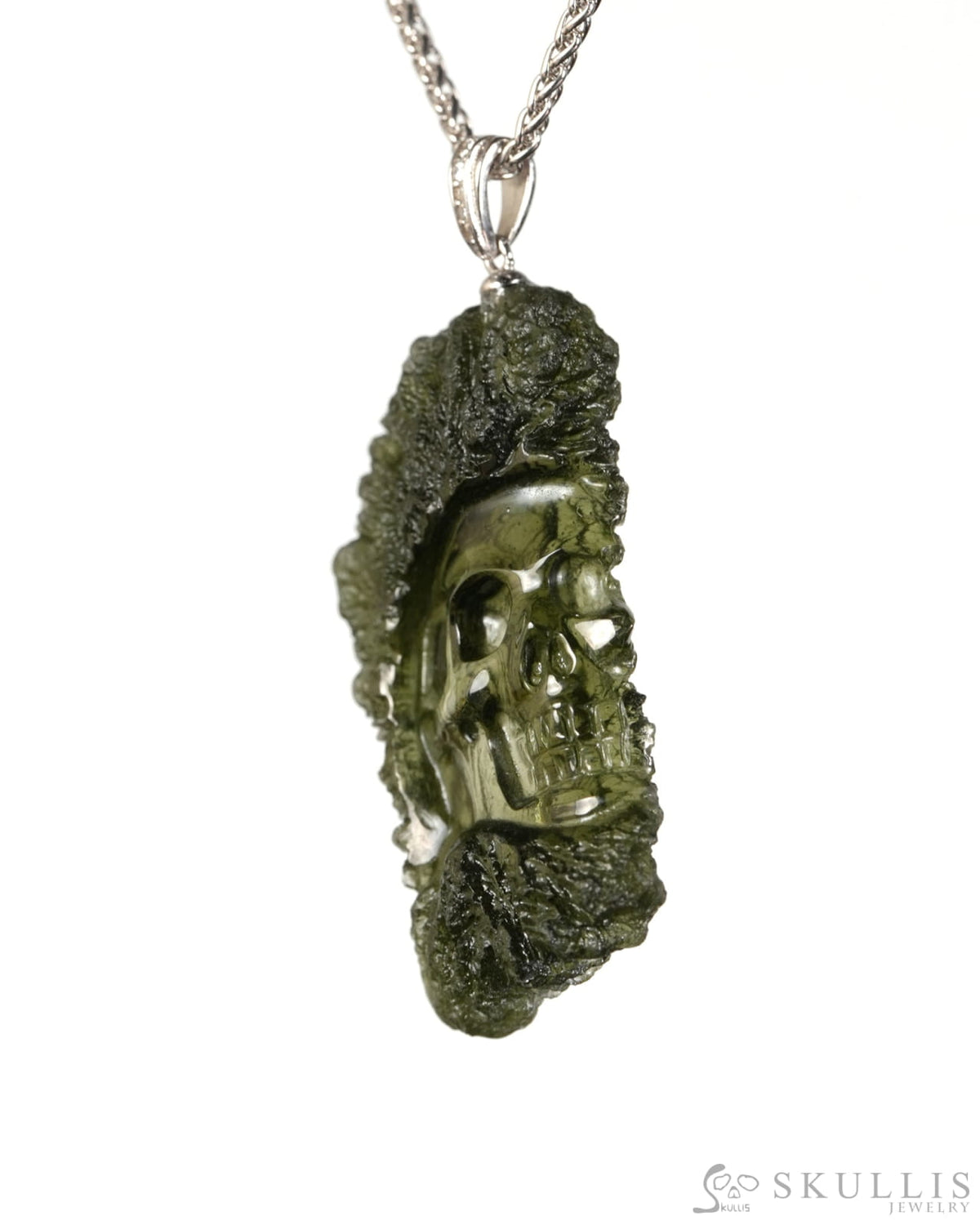 Starborn Skull - Gem Skull Pendant Necklace of Moldavite Crystal Carved Skull - 9900605 - Skull Pendants