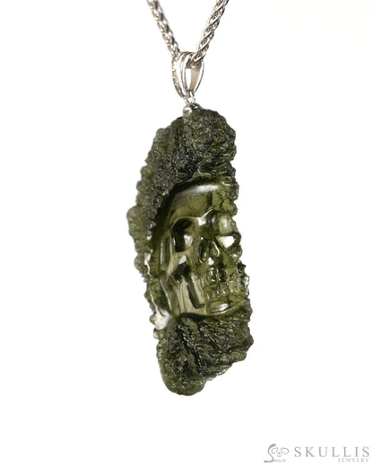 Starborn Skull - Gem Skull Pendant Necklace of Moldavite Crystal Carved Skull - 9900605 - Skull Pendants