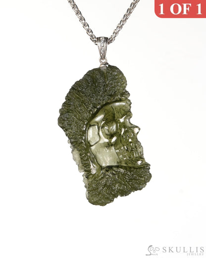 Starborn Skull - Gem Skull Pendant Necklace of Moldavite Crystal Carved Skull - 9900605 - Skull Pendants