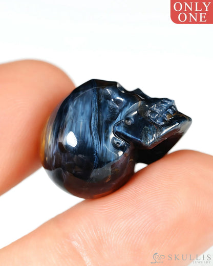 Super Flash 0.8’’ Pietersite Carved Gem Skull Skullis Realistic - Y9500461 - Tiny Gemstone Skull
