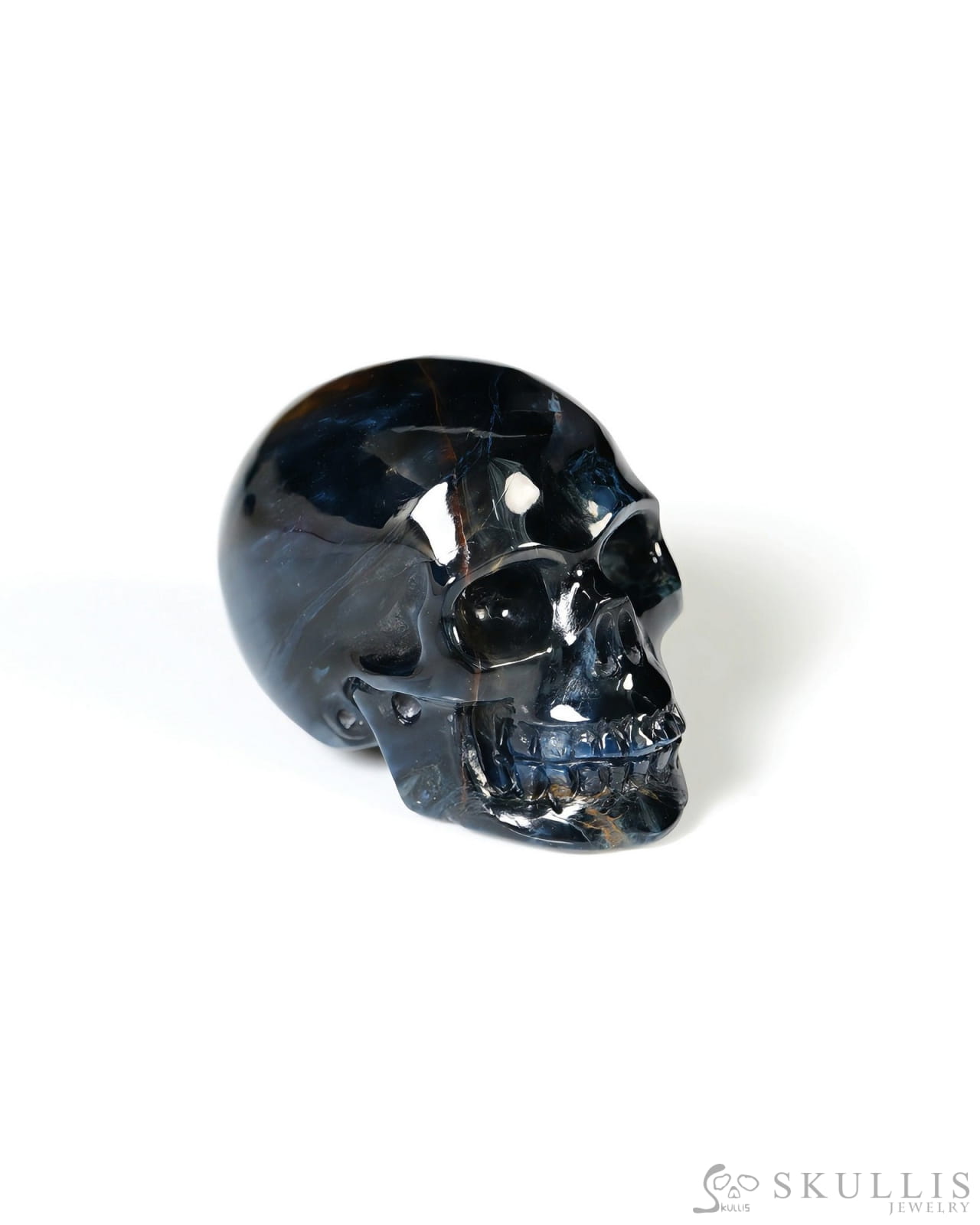 Super Flash 0.8’’ Pietersite Carved Gem Skull Skullis Realistic - Y9500461 - Tiny Gemstone Skull