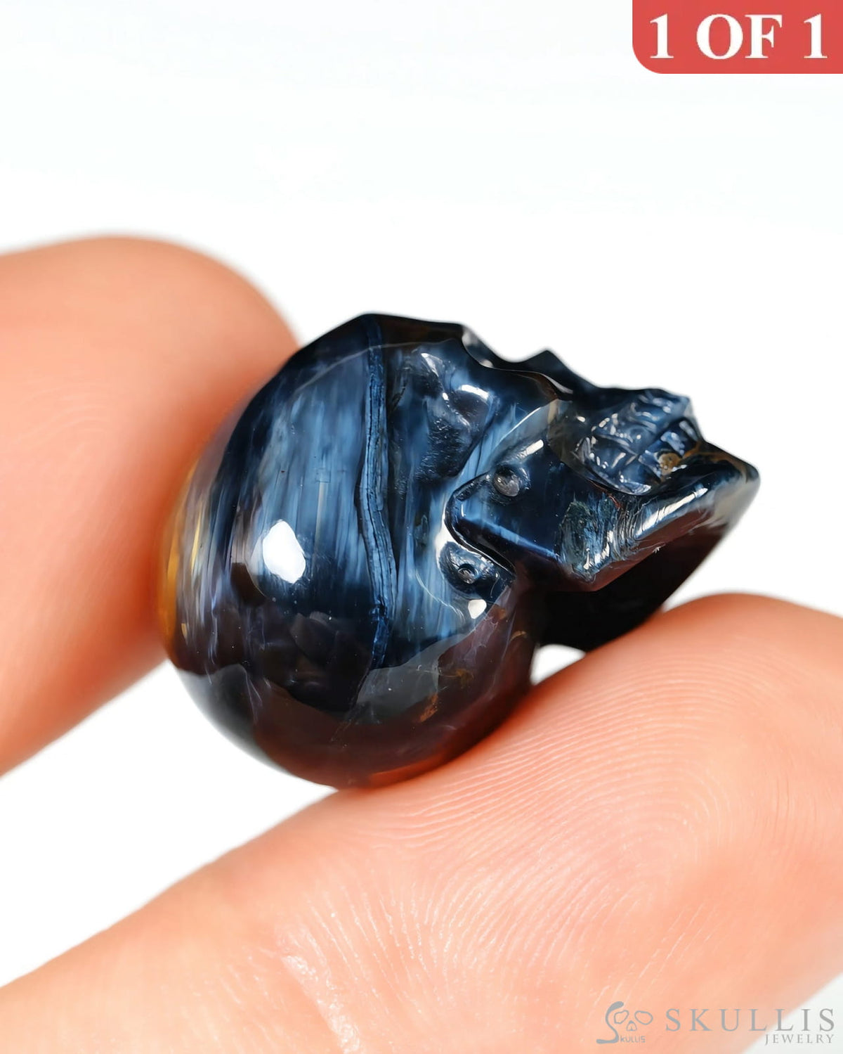 Super Flash 0.8’’ Pietersite Carved Gem Skull Skullis Realistic - Y9500461 - Tiny Gemstone Skull