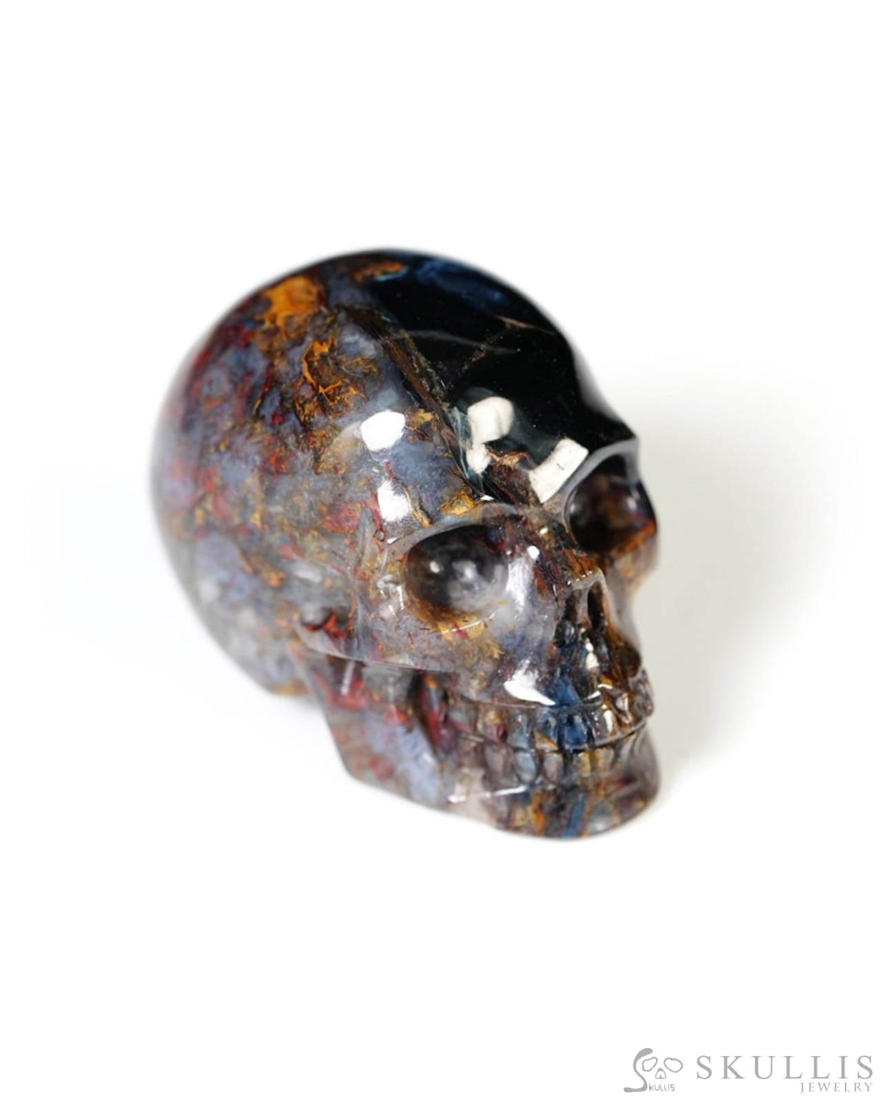 Super Flash 0.9’’ Pietersite Carved Gem Skull Skullis Realistic - Y9500460 - Tiny Gemstone Skull