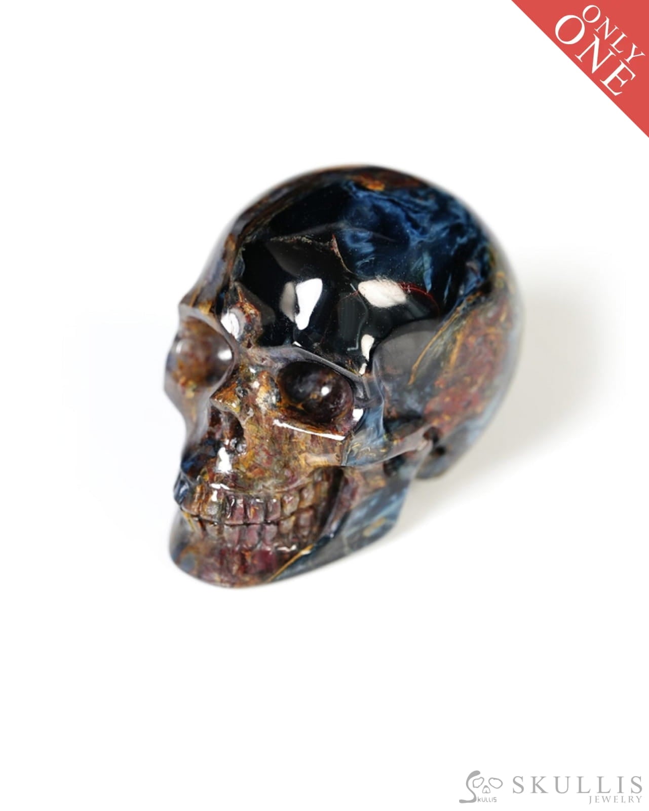 Super Flash 0.9’’ Pietersite Carved Gem Skull Skullis Realistic - Y9500460 - Tiny Gemstone Skull