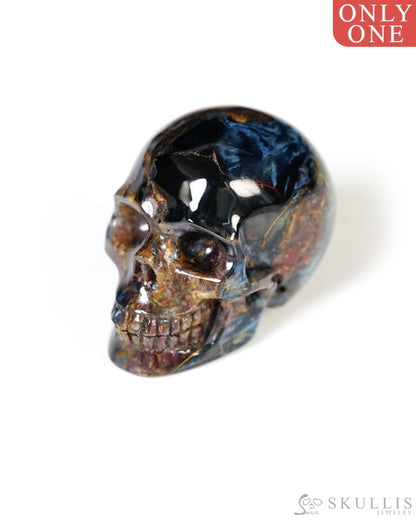 Super Flash 0.9’’ Pietersite Carved Gem Skull Skullis Realistic - Y9500460 - Tiny Gemstone Skull